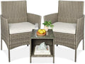 Best Choice Products 3-Piece Outdoor Wicker Conversation Bistro Set, Space Saving Patio Furniture for Garden w/Side Table - Taupe/White Sand