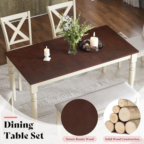 AMERLIFE 6 Piece Farmhouse Dining Table Set with 60" Solid Wood Table