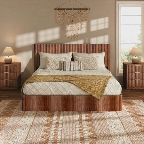 VMU Fluted King Size Platform Bed Frame with Lift up Storage
