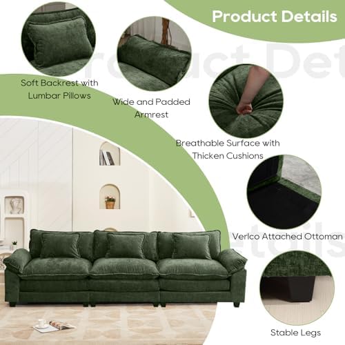 Oprisen 120" Modular Sectional Sofa, Comfy 3 Seater Deep Cloud Couch