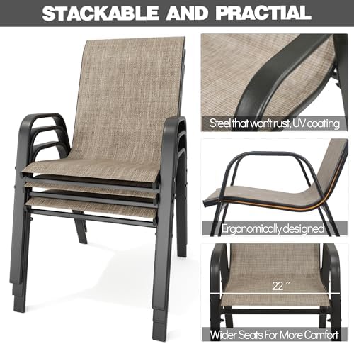 Patio Chairs Set of 4, Stackable Outdoor Dining Chairs for All Weather Textilene Fabric & Metal Frame, Outdoor Chairs Set for Backyard Deck Garden