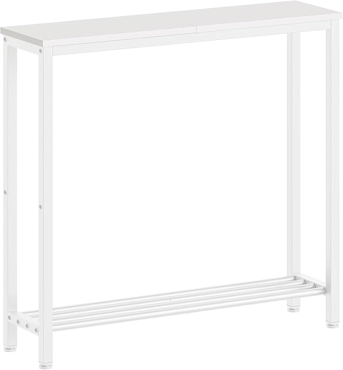 YATINEY Narrow Console Table, 2-Tier Small Sofa Table, 29.5" Thin Entryway Behind Couch Table with Shelves, Industrial Hallway Table, for Living Room, Foyer, White CT03WW