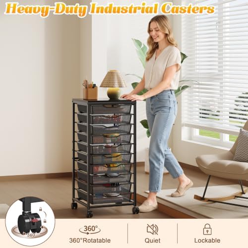10-Drawer Rolling Storage Cart, Craft Organizers and Storage, Black