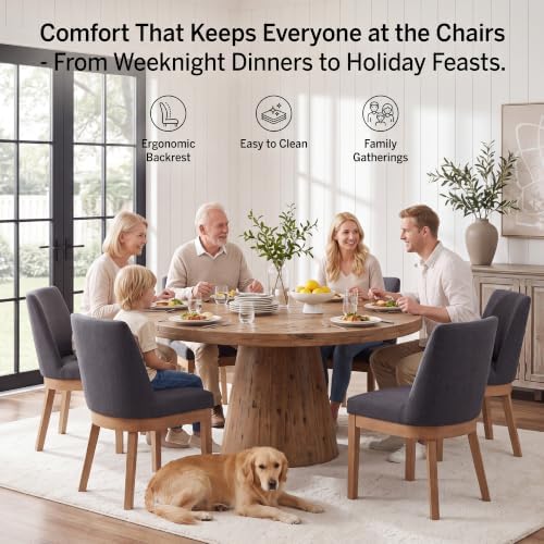 Charcoal Linen Fabric Dining Chairs Set of 2 with Comfortable Back Support