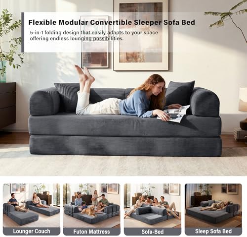 79" Convertible Sofa Bed, Boneless Sleeper Futon Couch for Living Room