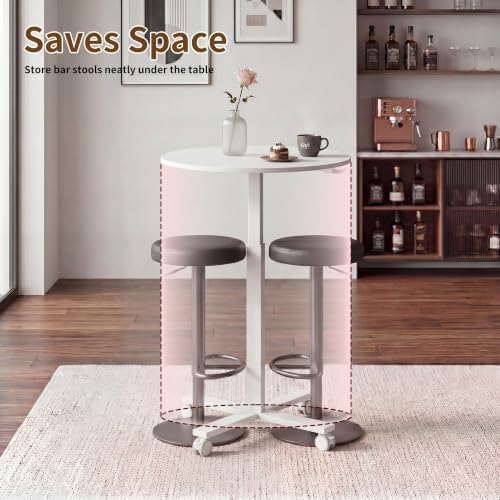 Adjustable Bar Table, 23.6" Round with Gas Spring Height Adjustment (28.3"-42.5"), Rolling Cocktail Table with Lockable Casters, Modern Bistro Table for Kitchen, Home Bar & Small Spaces