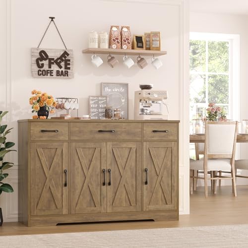 HOSTACK Kitchen Buffet Sideboard Storage Cabinet, Coffee Bar Cabinet, Brown