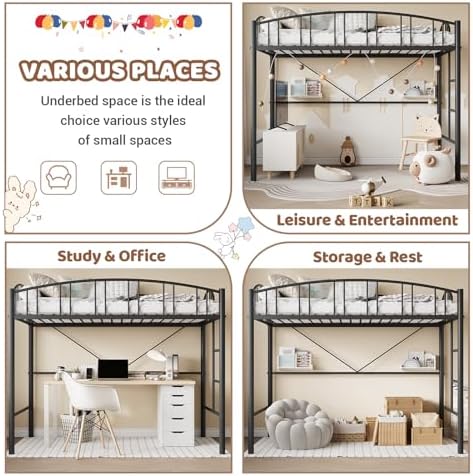 Garvee Loft Bed Twin Size with Ladde and Arched Guardrail for Kids, Adults