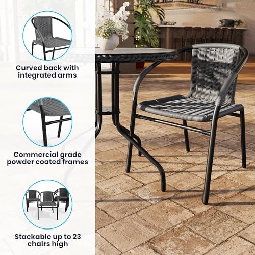 Flash Furniture Lila 2 Pack Gray Rattan Indoor-Outdoor Restaurant Stack Chair