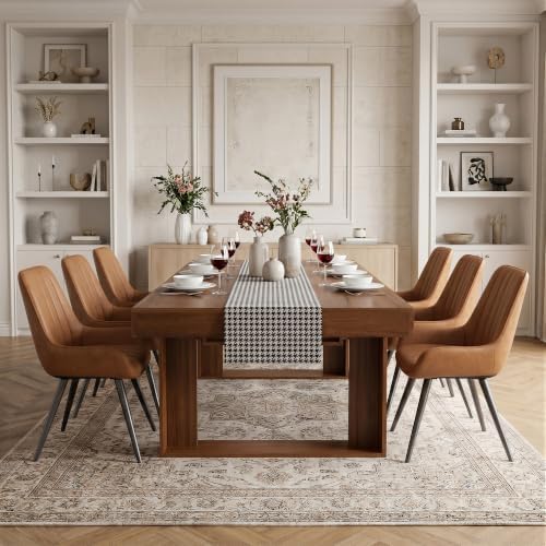 Miereirl 9-Piece Modern Farmhouse Dining Table Set, 86.6" x 47.2" Sturdy Stable Dining Table with 8 Chairs, Rectangular Kitchen Table Set for 8,(Brown Table+8 Brown Chairs)