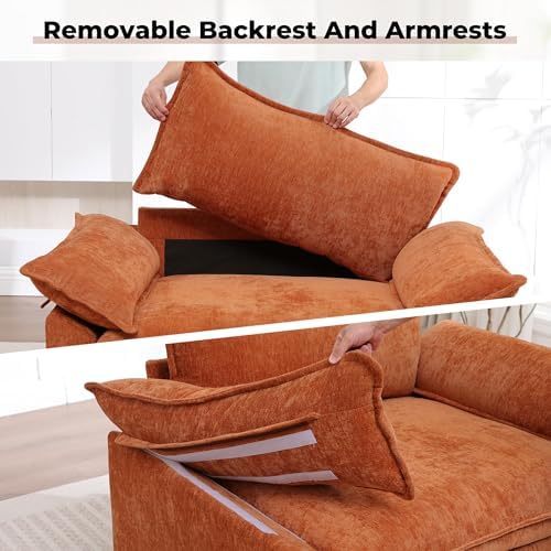Oversized Accent Chairs Set of 2,44"Modern Living Room Chairs,Chenille Upholstered Cloud Sofa Chair Armchair with Extra Thick,Comfy Accent Chair Reading Chairs for Bedroom Apartment Terracotta Orange