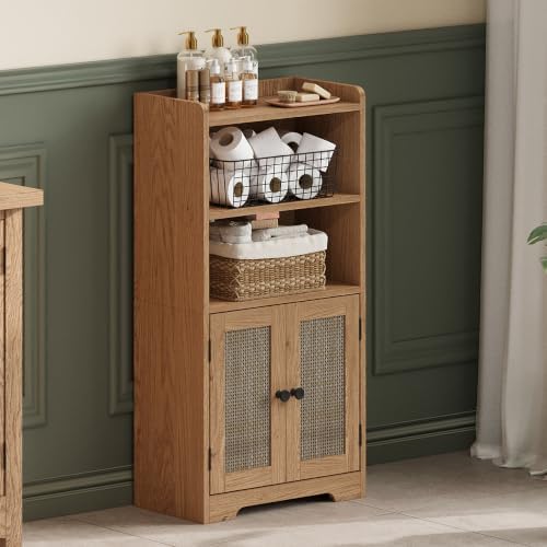 ChooChoo Small Bathroom Storage Cabinet with 2 Door and Shelves | Narrow Toilet Paper Cabinet, Bathroom Floor Cabinet and Organizers for Small Spaces, 7.8" D * 15.7" W * 30.7" H, Natural