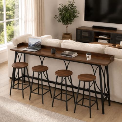 Karl home 82.3" Bar Table, Counter Height Table with Back Rail, Brown
