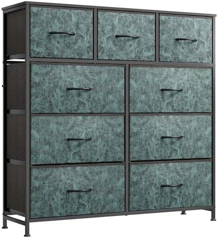 WLIVE Tall Dresser for Bedroom, 9 Drawer Chest of Drawers, Vintage Green
