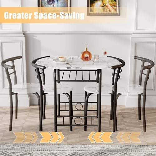 JUMMICO 3-Piece Wooden Round Table & Chair Set (White/Black)