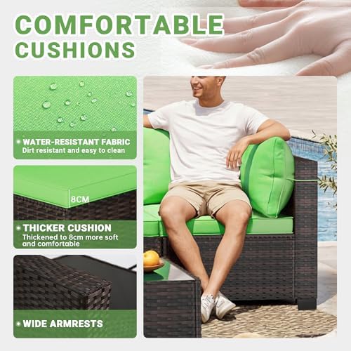 LEVELEVE 7 Pieces Outdoor Patio Furniture Sets,Rattan Conversation Sectional Set,Manual Weaving Wicker Patio Sofa with Tea Table