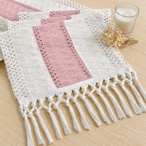 FEXIA Boho Table Runner for Home Decor 12x72 Pink Fall Farmhouse Decor