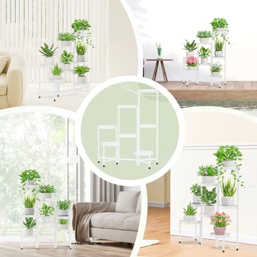 iDavosic.ly Plant Stand Indoor Outdoor, 7 Tier Metal Corner Shelf, White
