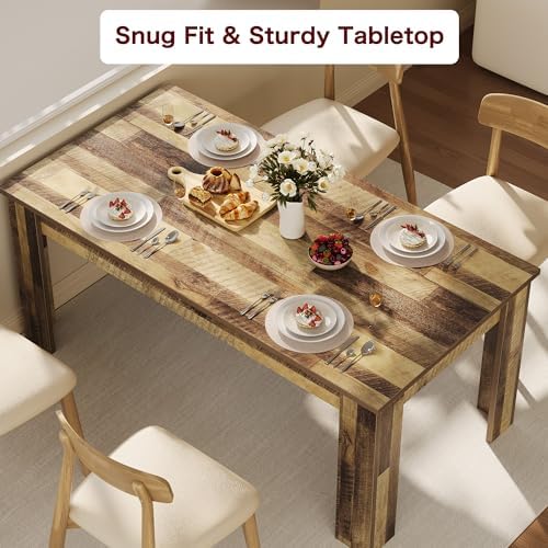 63" Farmhouse Dining Table with 1.18" Thickened Top, Rectangular Kitchen Table for 4-6 People, Heavy Duty Rustic Wood Dinner Table for Dining Room, Sturdy Wood Table, 300 lbs, Rustic Brown