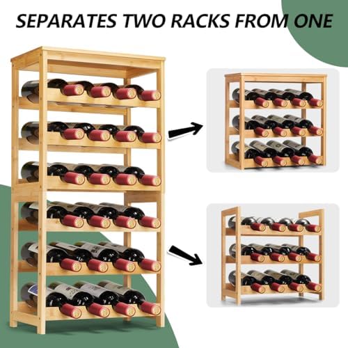 Wine Rack 24-Botttle Freestanding Floor, 6-Tier Wine Rack Shelf with Table Top, Bamboo Display Wine Storage Shelves Kitchen Bar Dining Room Living Room, Natural