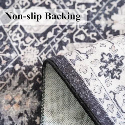 Washable 3x4 Entryway Area Rugs: Ultra Soft Low Pile Carpet for Kitchen Nursery Indoor Light-Weight Doormat Anti-Slip Thin Entry Rug for Living Room Bedroom Small Vintage Floor Mat(3x4,Black)