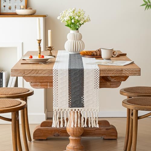 FEXIA Farmhouse Table Runner for Home Decor 12x60 Grey Fall Home Decor