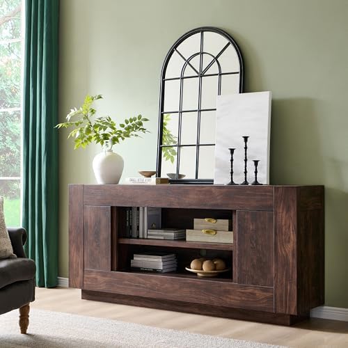 OKD Modern 70" TV Stand for 80" TV, Thick Block Media Console, Dark Walnut