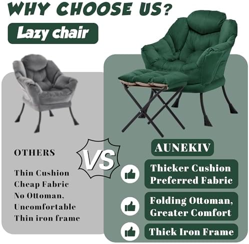 Lazy Chair with Ottoman, Comfy Reading Chair, Emerald Green