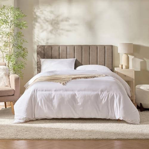 Nestl Upholstered Full Headboard - Easy Assemble Channel Stitched Headboard Full Size - Wall Mounted Headboards with 3D Soundproof Wall Panels Peel & Stick Floating Headboards, Mocha