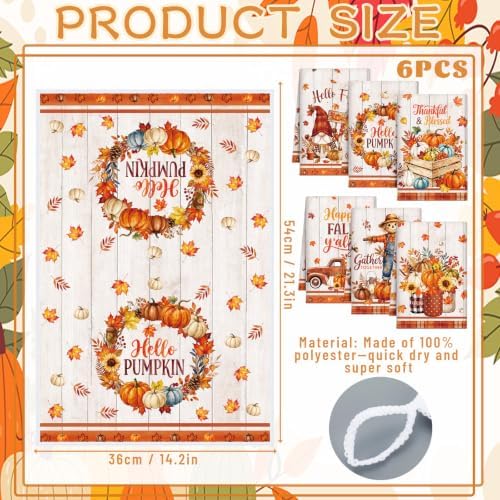 Redbaker 6 Pcs Fall Kitchen Towels Scarecrow Pumpkin Funny Dishcloth
