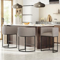 26" H Counter Height Bar Stools Set of 3, Modern Barrel Counter Stools with Backrest and Arms, Linen Fabric Upholstered Accent Barstools for Kitchen Island,Support 450 LBS (Sand)