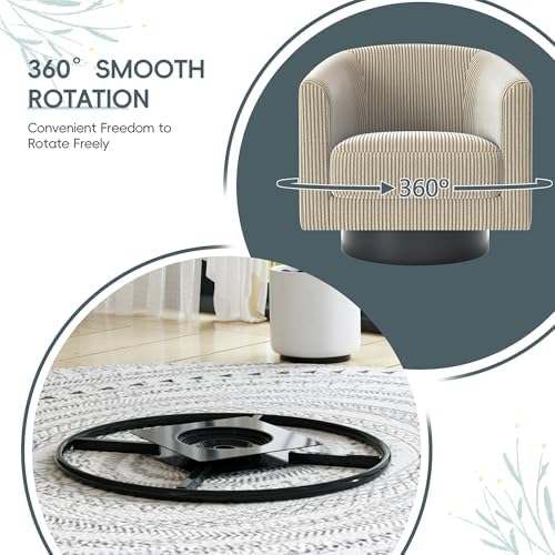 Swivel Accent Chairs Set of 2, 360° Bucket Chair, Modern Upholstered Barrel Armchair, Comfy Corduroy Single Sofa for Living Room Bedroom, Camel