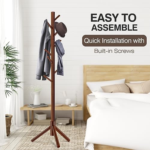 WANGMUXIA Coat Rack, Freestanding Coat Rack with 8 Hooks and 3 Adjustable Size Tree Coat Racks for Bedroom, Hallway, Entrance, Office, for Hats, Coats, Scarves, Handbags