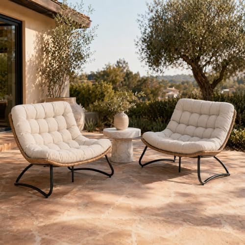Outdoor Loveseat 2-Seat Wicker Rattan Boho Patio Sofa Beige 2PC