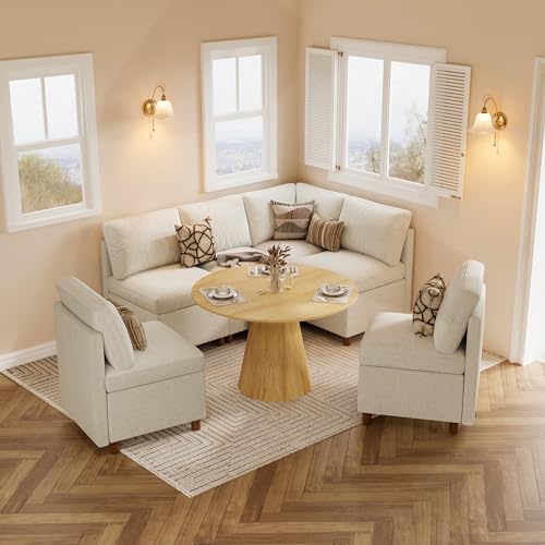 SITJOY Breakfast Nook Bench with Storage, Beige, 1 Seat (Corner)