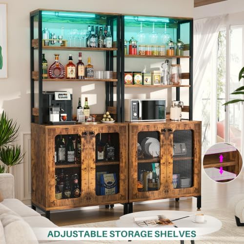 Aheaplus Bar Cabinet with Power Outlets, 67" Tall Wine Bar Liquor Cabinet