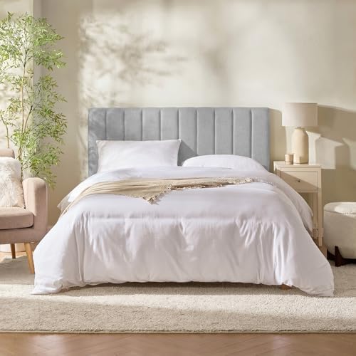 Nestl Upholstered Full Headboard - Easy Assemble Channel Stitched Headboard Full Size - Wall Mounted Headboards with 3D Soundproof Wall Panels Peel & Stick Floating Headboards, Silver
