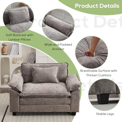 Oprisen 53" Modular Sectional Sofa, Comfy Single Sofa Deep Cloud Couch