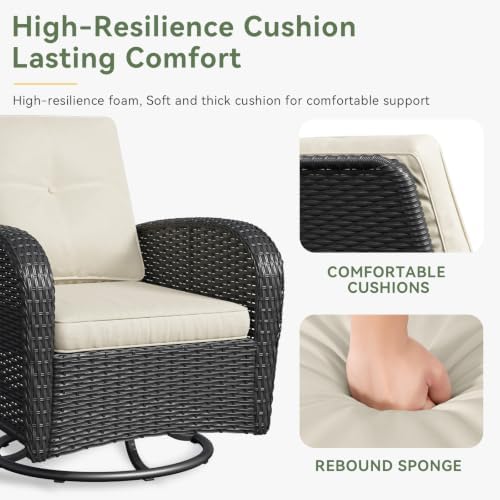 Aoxun 3 Pieces Patio Furniture Set, Patio Swivel Rocker Chairs Set of 2, Wicker Outdoor Bistro Set with Rocking Chair, Thickened Cushions and Table for Porch (Beige)