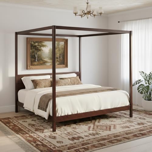 From the Tree Furniture Solid Pine Canopy Bed Frame, King — Walnut Finish