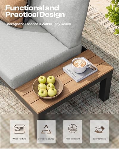 Aluminum Modular Outdoor Patio Furniture Set, Lounge Sectional with Table