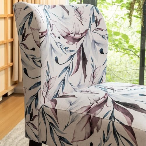 Roundhill Furniture Capa Print Fabric Armless Contemporary Accent Chair, Purple Floral