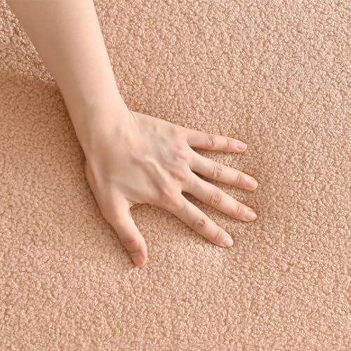 VELOCAVA Full Size Lift-Up Storage Bed, Modern Upholstered Boucle Bed with Curved Headboard, Gas Lift Platform, Sturdy Wooden Slat Support, No Box Spring Needed, Easy Assembly, Blush Pink-Beige