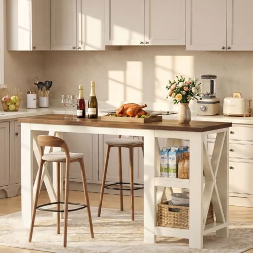 Tribesigns 62-Inch Bar Table with Storage, Farmhouse Long Home Bar Unit