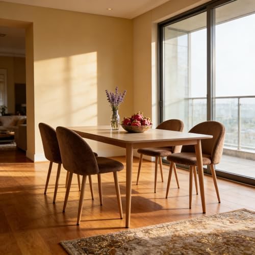 Big Dining Room Chairs Set of 2, Velvet Modern Kitchen Chairs with Metal Legs & Ergonomic Curved Backrest, Mid-Century Side Chairs Accent Chairs for Living Room, Apartment, Home Bar, Brown