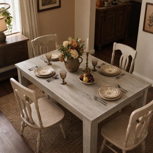 Garvee Wood Farmhouse Dining Table for 4-6, Heavy Duty Large Kitchen Table, 63 Inches Long Rectangular Dining Room Tables with Strong Legs, 1.18" Thickness Tabletop, for Big Family, Rustic Gray