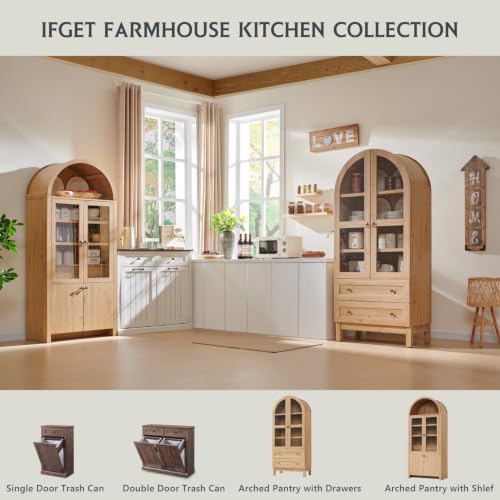 IFGET 71" Tall Arched Kitchen Pantry, Kitchens Storage Cabinets, Natural