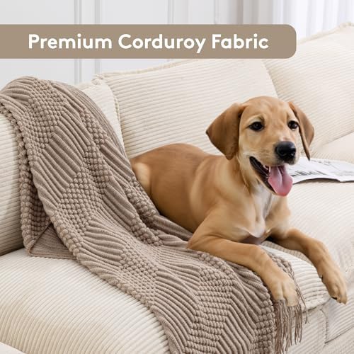 ROWHY 148'' Modular Sectional Cloud Couch with 2 Movable Ottomans, Oversized 6 Seat Modern Corduroy Sofas, Deep Seat U Shaped Couch for Living Room Bedroom Apartment, Beige