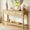 SUPERJARE Rattan Console Sofa Table with Outlets, USB-C Port and 3 Drawers