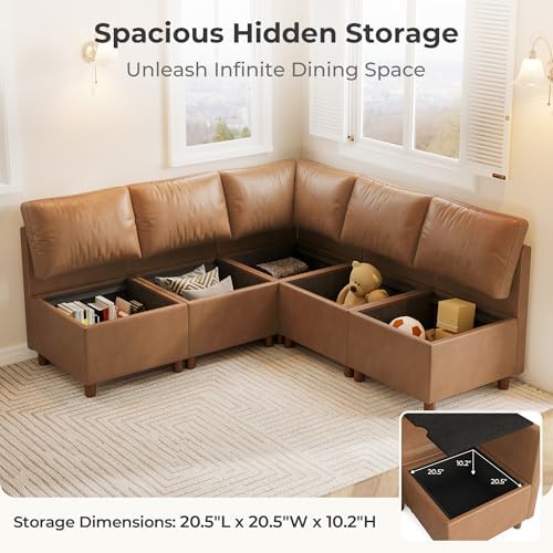 SITJOY Breakfast Nook Bench with Storage, Brown, 9 Seat (2 Corner)